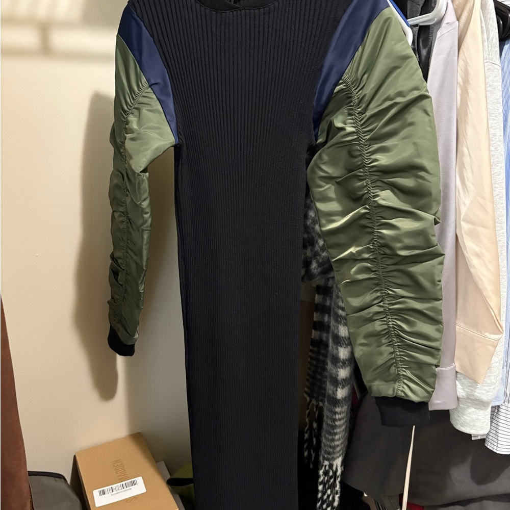 Black Ribbed Dress with bomber sleeves